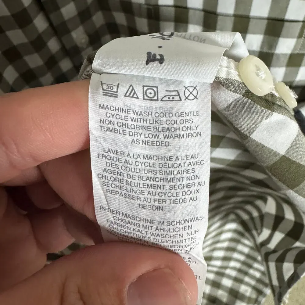 J.Crew Shirt Mens L Green White Gingham Long Sleeve Button Down Cotton Preppy